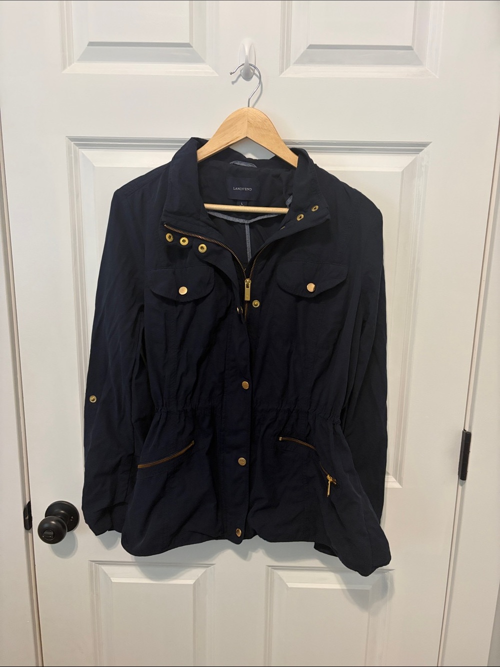 Lands' End Navy Utility Jacket with Gold Hardware - Women Anorak
